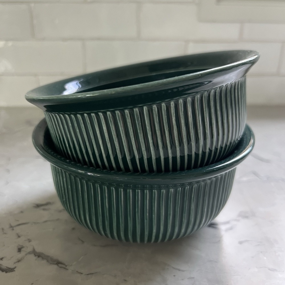 CERIND PORCELANA Vitro Green Ribbed‎ Mugs & Bowls Set of 4 Made in Portugal